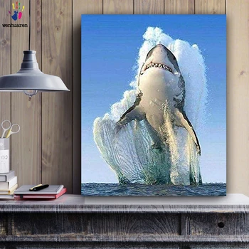

DIY colorings pictures by numbers with colors The shark picture drawing painting by numbers framed Home