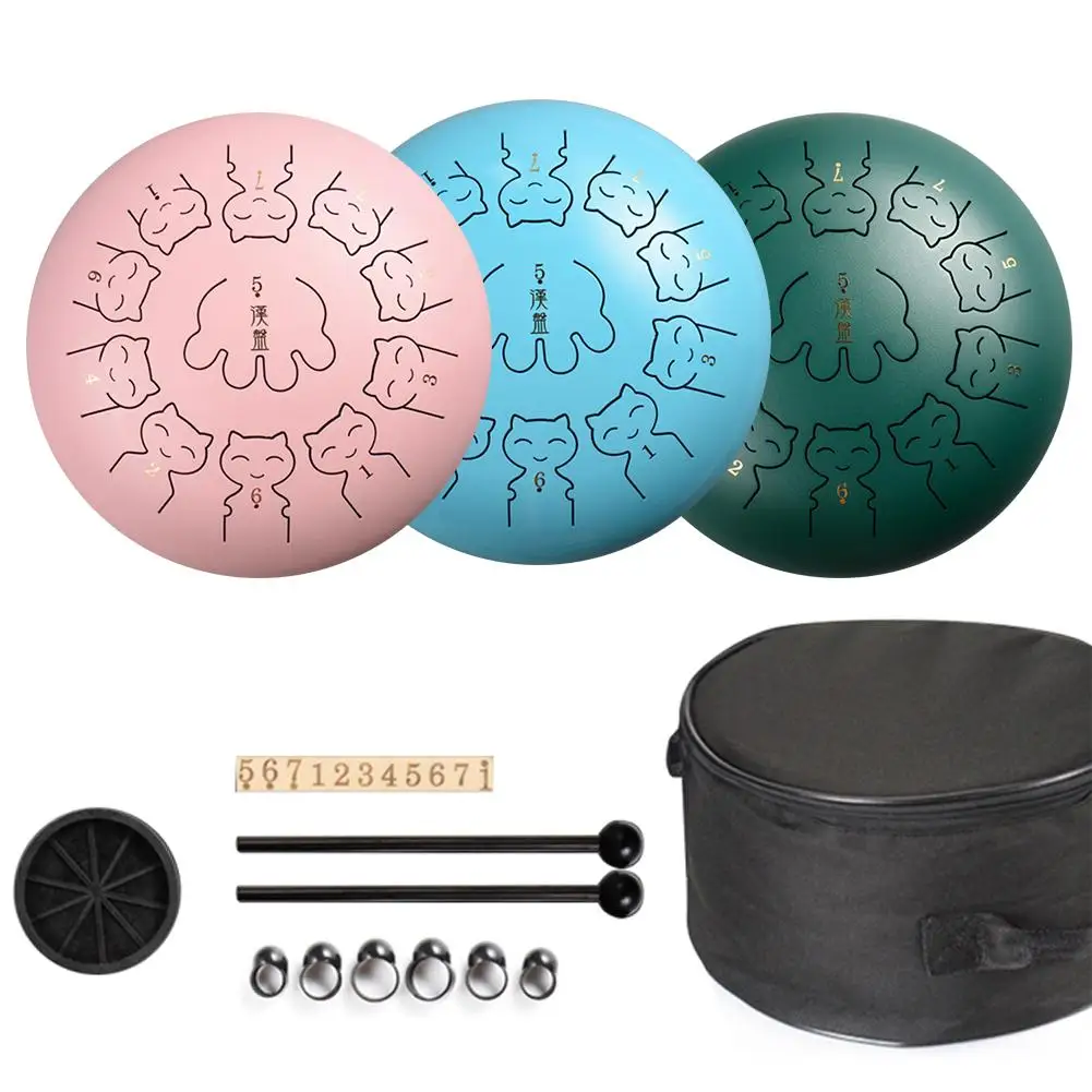

12 inch 11 tone steel tongue drum percussion instrument cartoon style tambourine with drumstick bag bag sandalwood drumstick