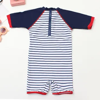 

Boy's Navy Strip Swimsuit Children's Anchor Pocket swimsuit Kid's Baby Boy bathing suit foot print with hat 2020 new YZN20009