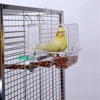 220ml Automatic Bird Food Feeder Hanging Cage Water Drinker Transparent Acrylic Parrot House Feeding Tools for Mannikin Sparrow 3