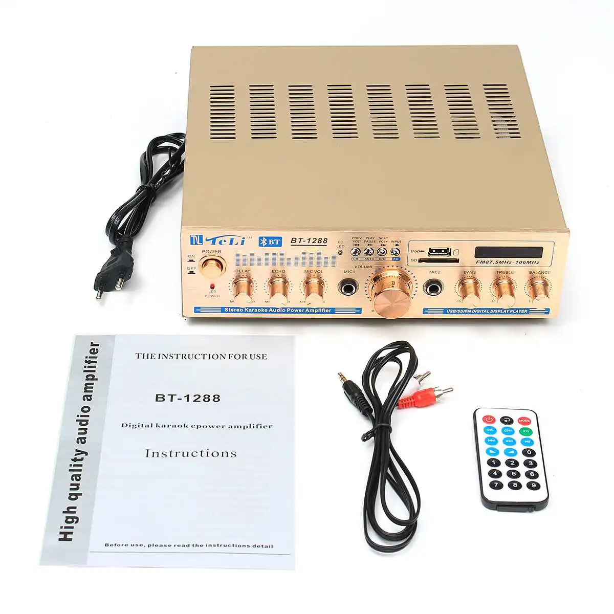 CLAITE AUX Audio Signal Input 600W Karaoke 5CH Stereo bluetooth Amplifier Board VU Meter Support FM USB SD with Remote Control