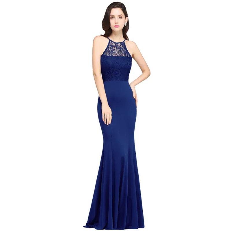

In Stock Robe De Soiree Elegant Royal Blue Mermaid Evening Dress Long Sexy Halter Formal Evening Party Gowns