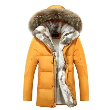 yellow 1 5XL белая куртка-пуховик на утином пуху, Женское зимнее пальто с гусиным пером, длинная парка с мехом енота, теплая верхняя одежда с кроличьим мехом размера плюс - Цвет: yellow 1