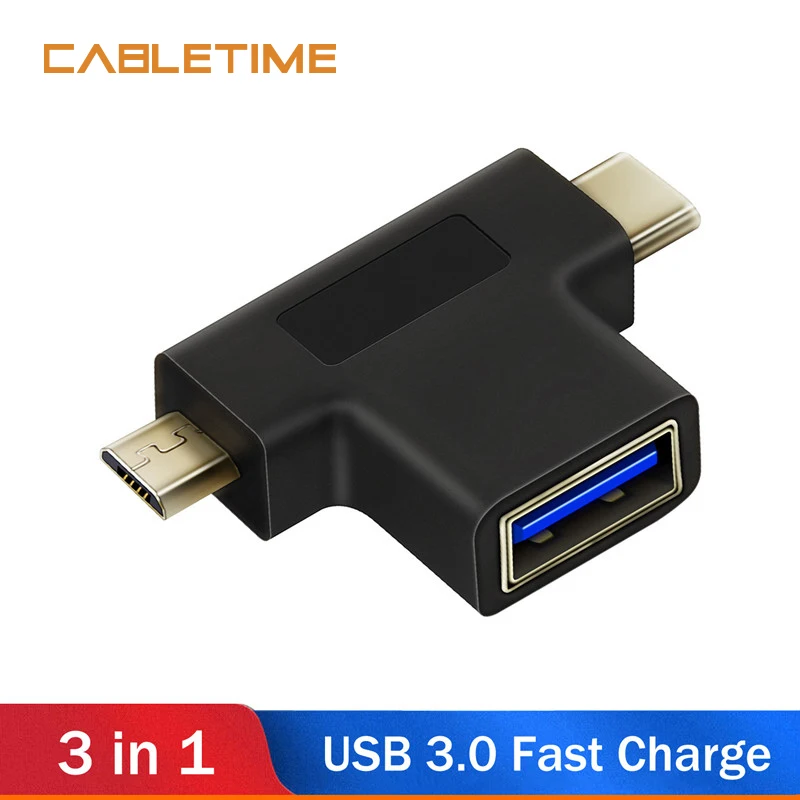 

Cabletime Type C OTG to USB3.0 A Female USB2.0 Micro B Male Charging & Sync 3in1 Adapter for Xiaomi Huawei Laptops Macbook N233