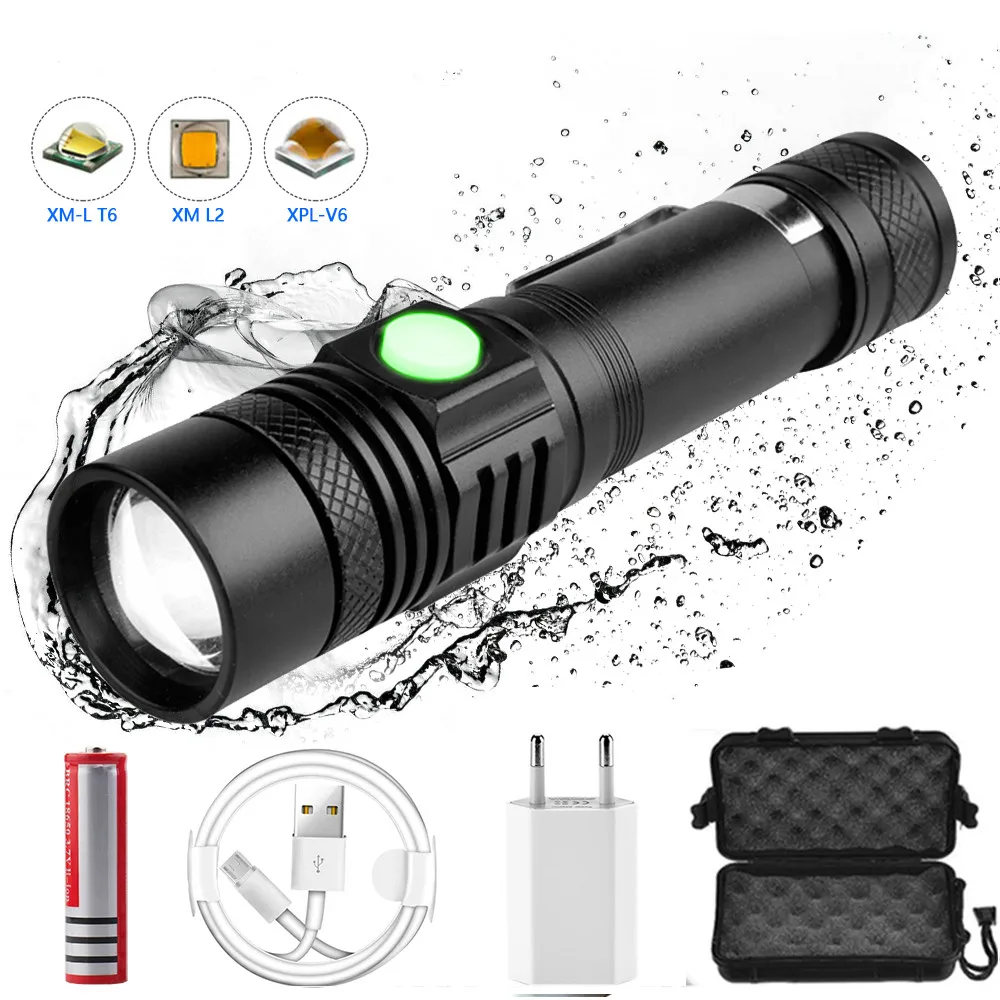 

5000LM Super Bright Led Flashlight, USB Led Flashlight, T6 / L2 / V6, Zoom Power Tips, 18650 Rechargeable Bike Light