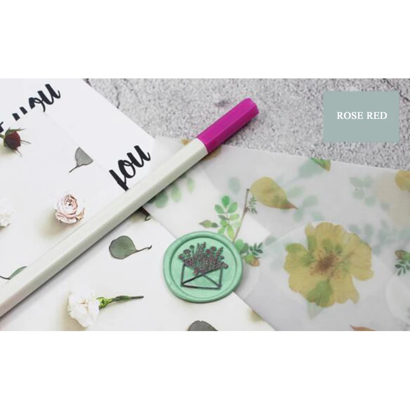Rose with 5pcs Wax 1 шт. цветная ручка для восковой печати, штамп, маркер, ручка для украшения восковой печати, металлический золотой цвет, ручка, металлическая Трассировка, ручка, 11 цветов - Цвет: Rose with 5pcs Wax