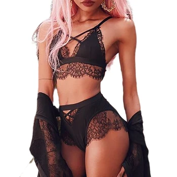 

Women's Sexy Lace Lingerie Set Push Up See Through Back Buckle Straps Hollow Bra High Waist Thong Underwear Lingerie Sets