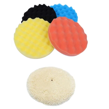 

NEW-1x 7 Inch Inch 180mm Soft Wool Clean Polishing Buffing Bonnet Pad & 4Pcs 7Inch/180mm Sponge Polishing Buffer Pad