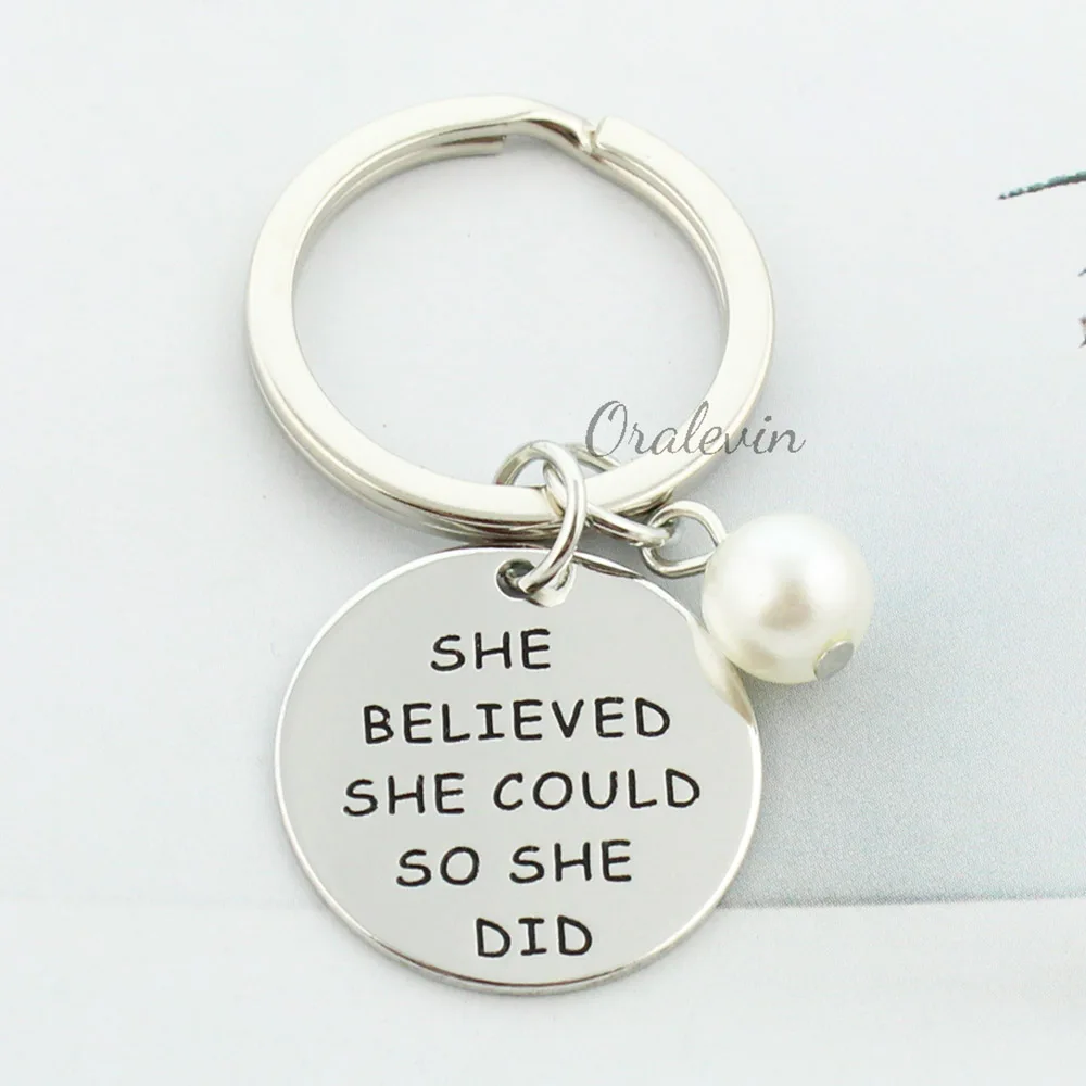 SHE BELIEVED COULD SO DID Hand Stamped Charms Keychain Gift Jewelry for friend 22MM #LN2459K | Украшения и аксессуары