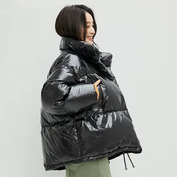 

New Winter Loose Snow Thicken Warm Down Parka Glossy Waterproof Puffer Coat Fashion Jacket Women Stand Collar Casual Overcoat
