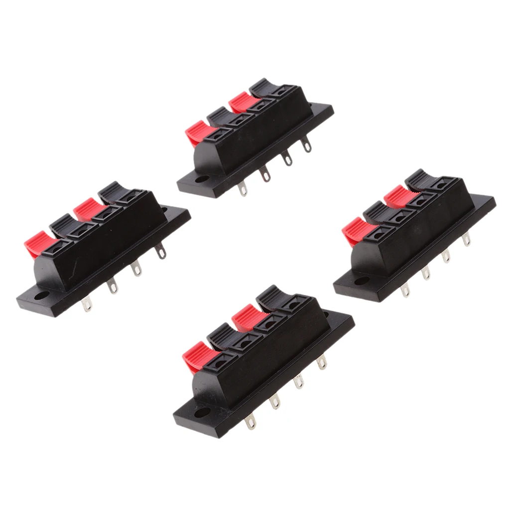 4 Way Stereo Speaker Plate Terminal Strip Push Connector Block 4 Pieces