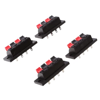 

4 Way Stereo Speaker Plate Terminal Strip Push Connector Block 4 Pieces