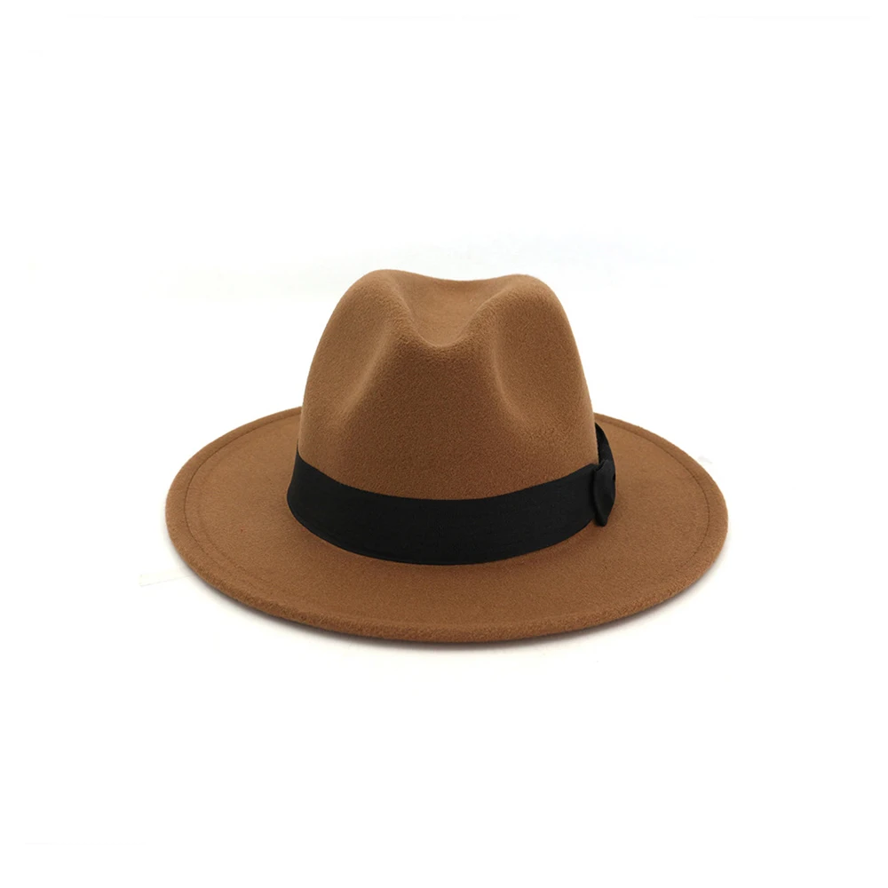 Coffee Классическая мужская женская шерстяная шляпа Fedora Гангстер джентльменская шляпка для церкви с широкими полями - Цвет: Coffee