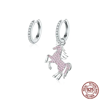 

Authentic 925 Sterling Silver 2020 New Pink Fancy Licorne Dangle Earrings for Women Luxury Brand Bijoux Valentine Gifts