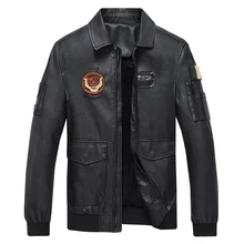 Новая осенне-зимняя мужская кожаная куртка с отворотом и вышивкой, теплая кожаная куртка для мужчин, мужские куртки, мужская кожаная куртка
