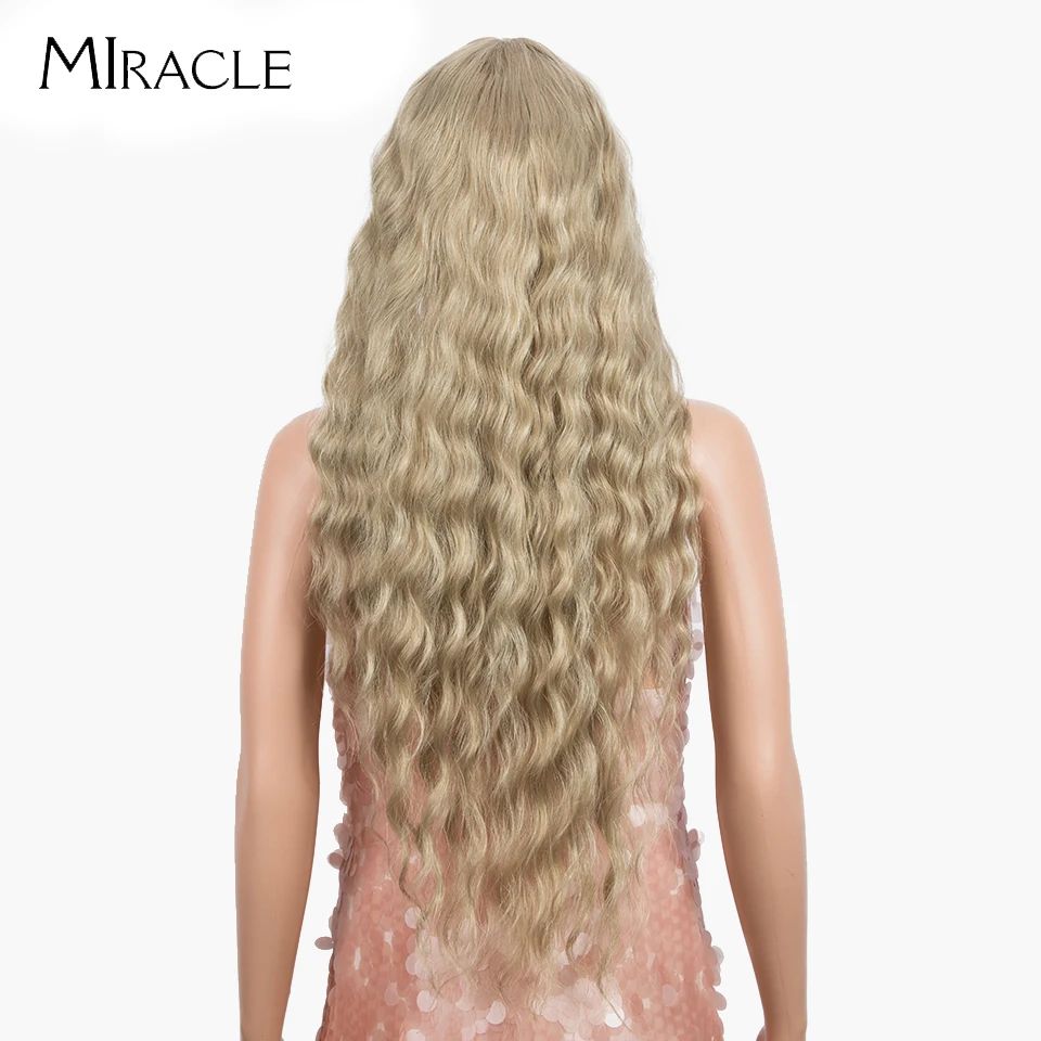 Peruca de Onda Profunda com Franja Peruca para Mulher Milagroso Sintético Longo Cosplay Loira Peruca Rosa 32 Polegadas Encaracolado Ombre Sintética 5 Apliques e perucas