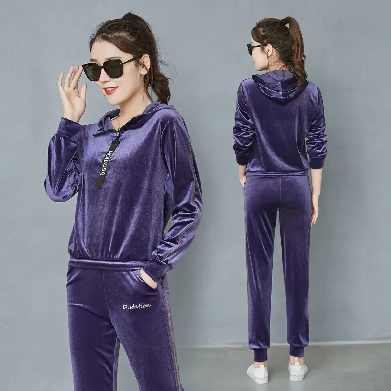 

Casual Tracksuit Women Pant Suit 2019 New Autumn Winter Fashion 2 Piece Set Women Letter embroidery Hoodie Pants Two Piece Sets