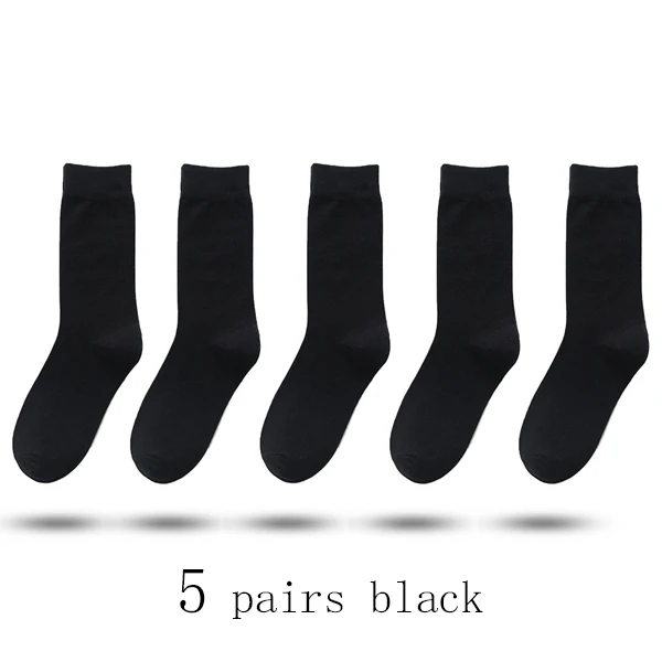 5 пар, мужские деловые Повседневные Дышащие хлопковые носки для руководителя, мужские высококачественные цветные нарядные носки для мужчин, подарок, размер 39-46 - Цвет: 5 pairs black