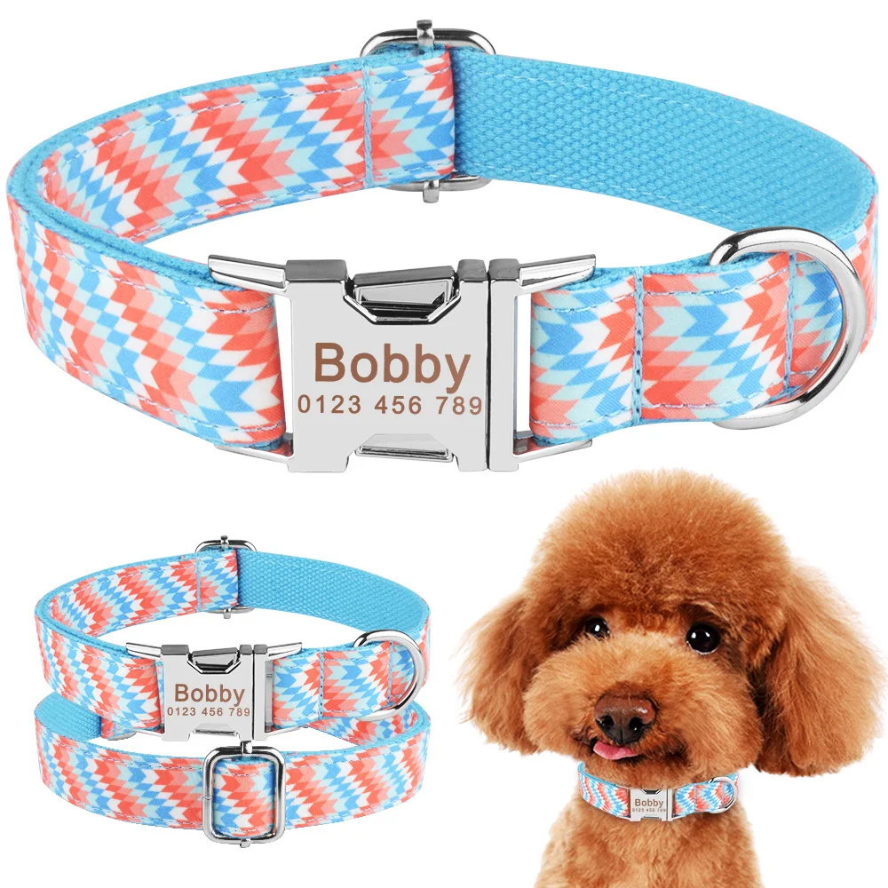 Nylon Fashion Boy Girl Unisex Dogs Collar Products Pet Collar Small Large Personalized Dog Collar Custom Engraved Name ID Tag