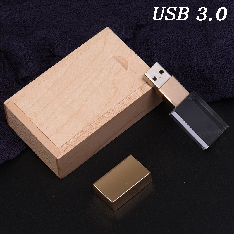 JASTER USB 3,0, деревянная коробка, Кристальный флеш-накопитель, USB флеш-накопитель, 4 ГБ, 8 ГБ, 16 ГБ, флешка, 32 ГБ, 64 ГБ, 128 ГБ, USB флешка с индивидуальным логотипом - Цвет: Maple Gold