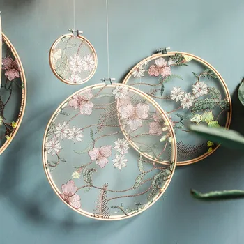 

Chinese Style Embroidery Flower Home Decoration Bamboo Hoop Embroidery Wall Hanging Ornaments For Living Room Wedding Decor