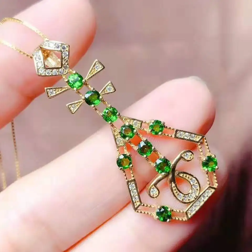 rose gold Естественный диопсид S925 кулон ожерелье, lute форма, модный для женщин - Цвет камня: rose gold