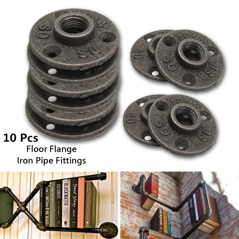 

1/2 inch Three Holes Black Iron Flange Pipe Floor Fitting Threaded Wall Mount, 10Pcs 1/2 inch