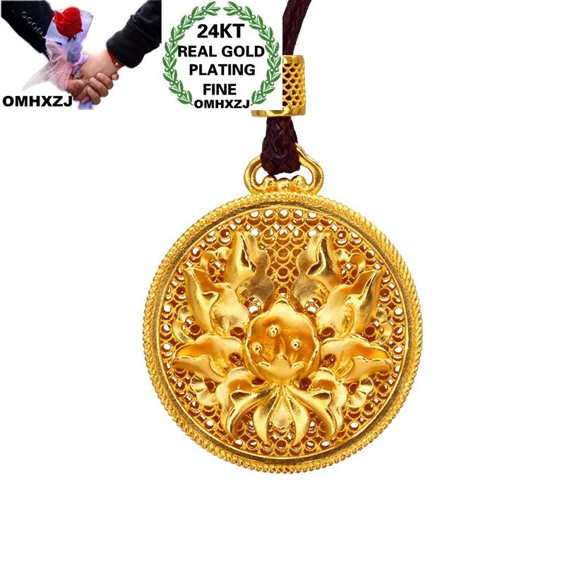 OMHXZJ Wholesale CA430 European Fashion Fine Woman Girl Party Birthday Wedding Gift Vintage Round Flower 24KT Gold Pendant Charm | Украшения