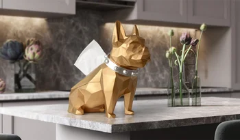 

Dog Figurine Resin Black Dog Tissue Holder Craft For Kitchen Room Table Top Home Decor Modern Creative Geometric Dog Tissue Box
