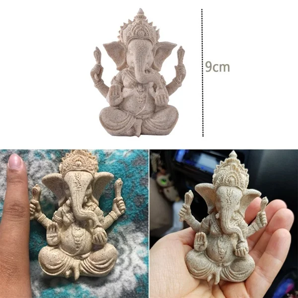 Handmade Sandstone Ganesha Buddha Elephant Statue Sculpture Figurine Artwork