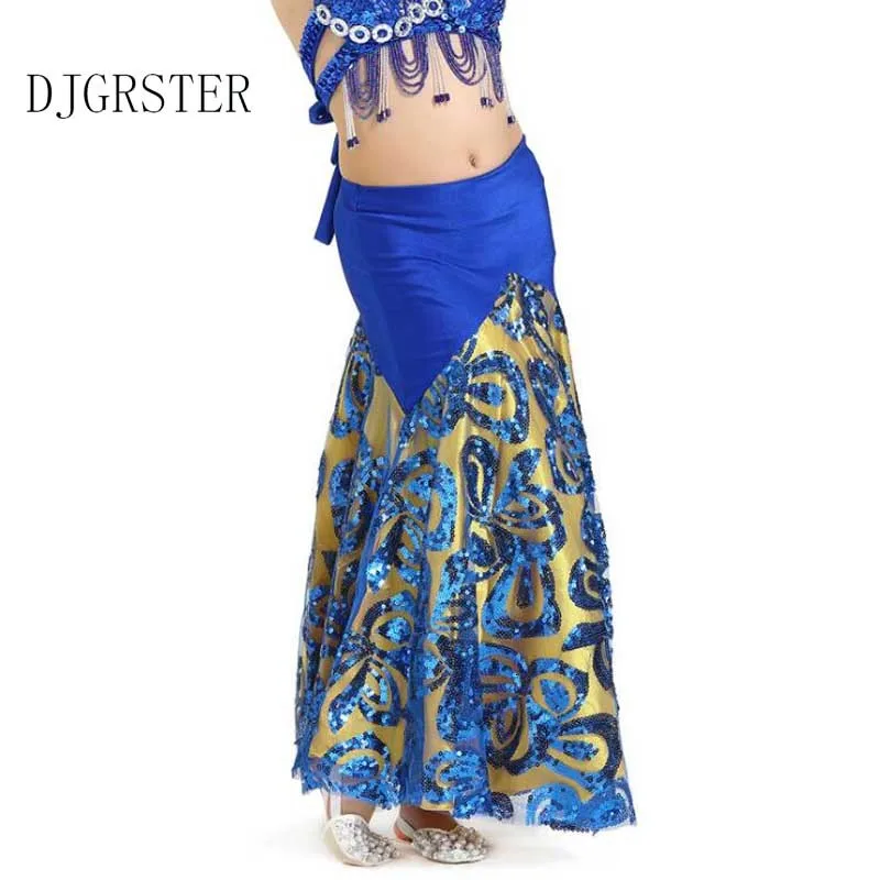 DJGRSTER 1pcslot children Sequins belly dancing skirt girl chiffon candy color Split long dancing skirt stage performance skirt (3)