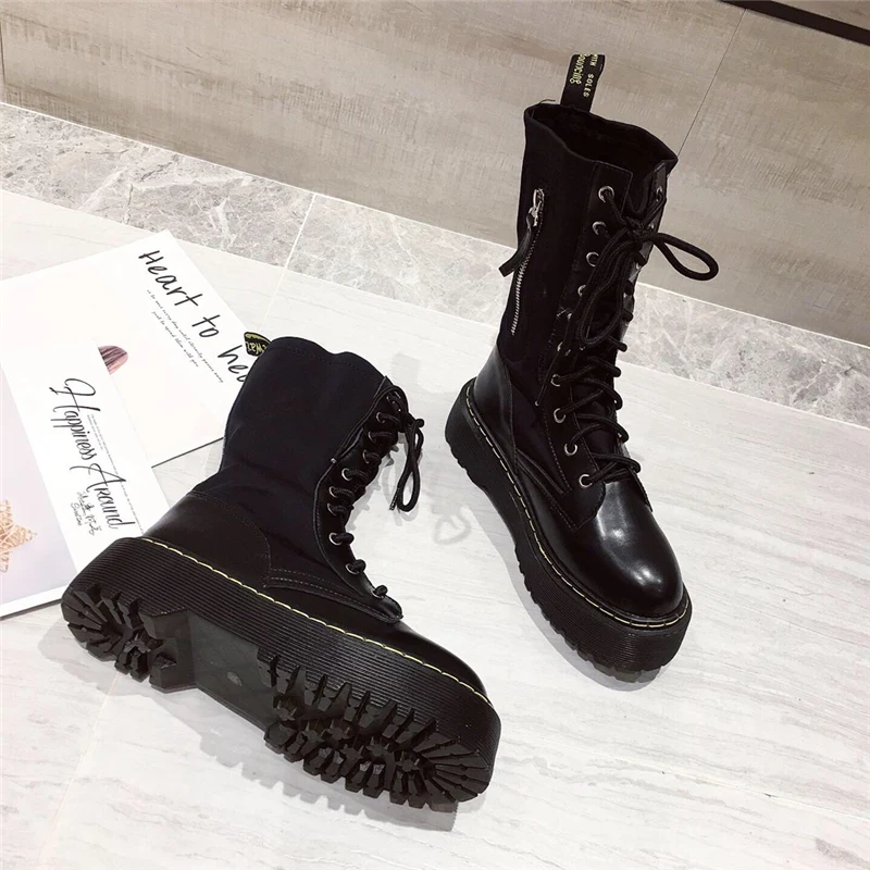 designer black combat boots