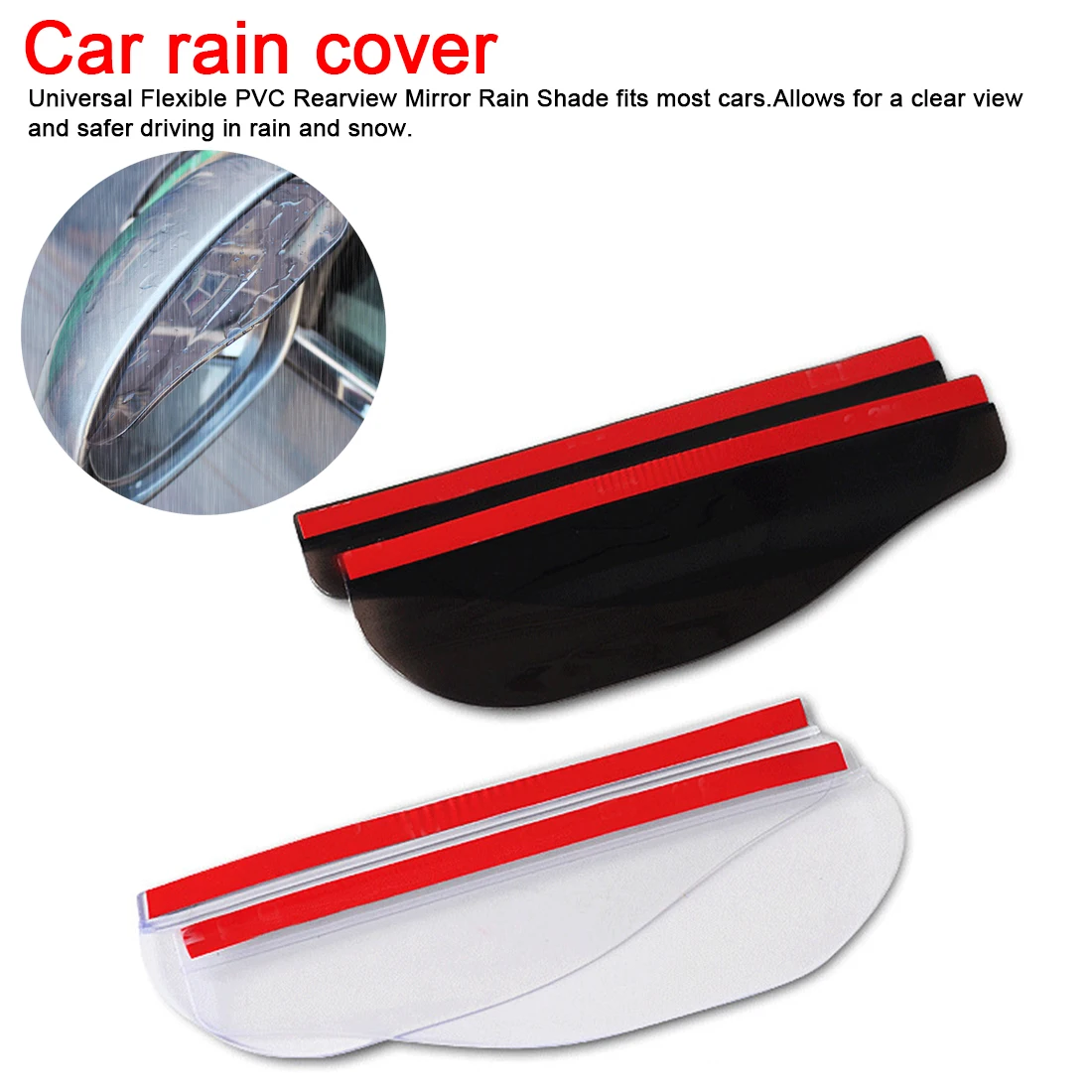 

2Pcs Car Rain Eyebrow Universal Flexible PVC Rearview Mirror Rainproof Car Back Mirror Eyebrow Rain Cover