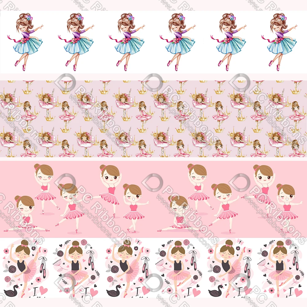 

1-1/2" Cartoon Ballet Girl Printed Custom Design Cartoon for DIY Crafts Hair Bow Lanyard/Satin /3" Grosgrain Ribbon CA246