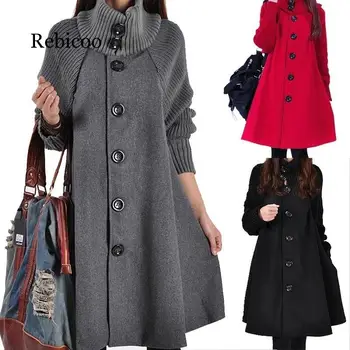 

2019 new winter women's fashion woolen coat bat sleeve coat coat women's loose cotton long cloak cloak 5XL large size