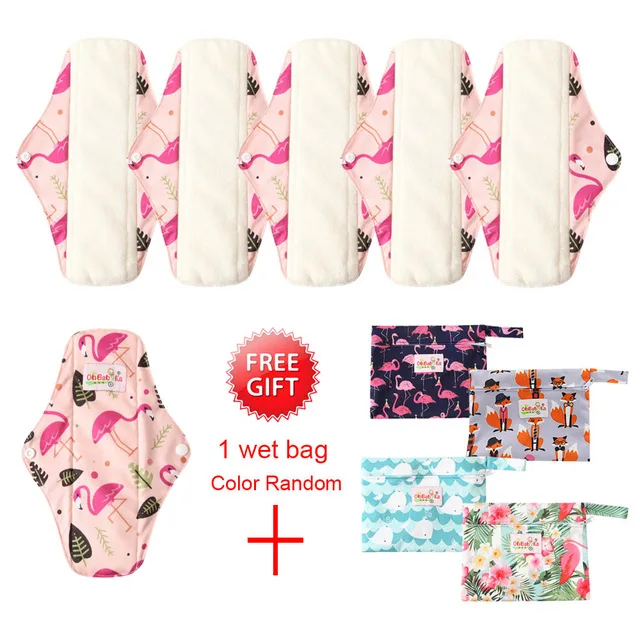

Feminine Menstrual Pad Waterproof Leak-proof Sanitary Pads Cotton Cloth Pad Printed Reusable Panty Liner 6 Pcs with 1 Wet Bag