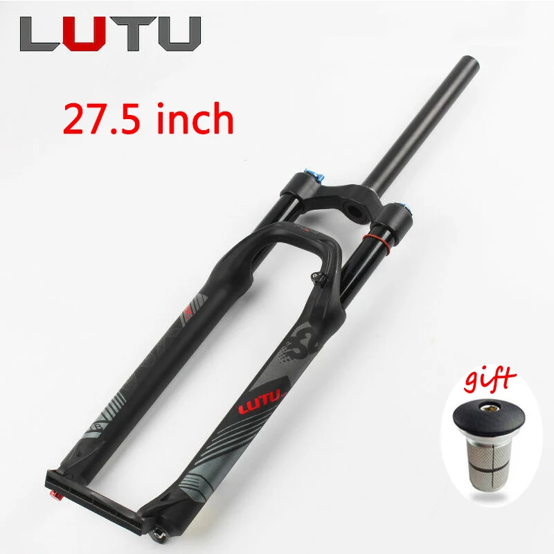 Black-27.5 LUTU 29 27,5 2" Велосипедная вилка вилки для горных велосипедов прямая труба пневматическая подвеска вилка 1-1/8 MTB вилка - Цвет: Black-27.5