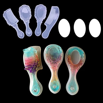 

4 Styles Comb Mirror Resin Casting Molds Kit Silicone Epoxy Resin Molds Silicone Comb Mold Mirror Hair Comb Craft Making