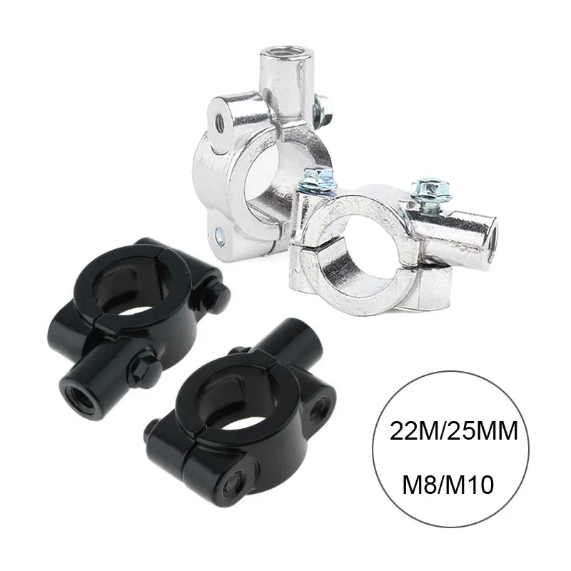 Motorcycle Mirror Motorcycle Mirrors Motorcycle Mirror Mount Motorcycle Mirror Bracket Pair 7/8" Inch 22mm 25mm Handlebar 10mm 8mm Thread Motorcycle Mirror Mount Clamp Rear View Mirror Holder Adapter Silver Black