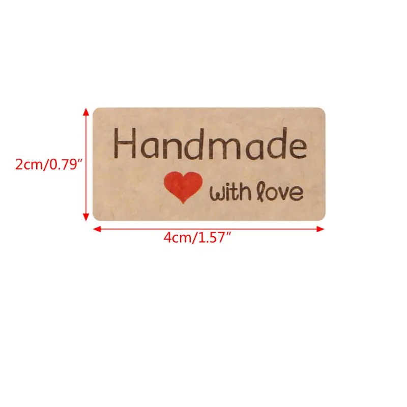 12Pcs 1.5 Inch Square Natural Kraft Handmade with Love Self Adhesive Stickers 634D