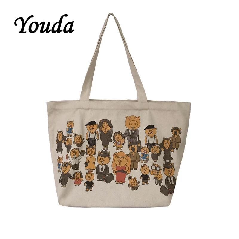 Youda Fashion Original Classic Style Large Capacity Canvas Bag Cartoon Printing Lady Shopping Handbag Casual Simple Women's Tote | Багаж и
