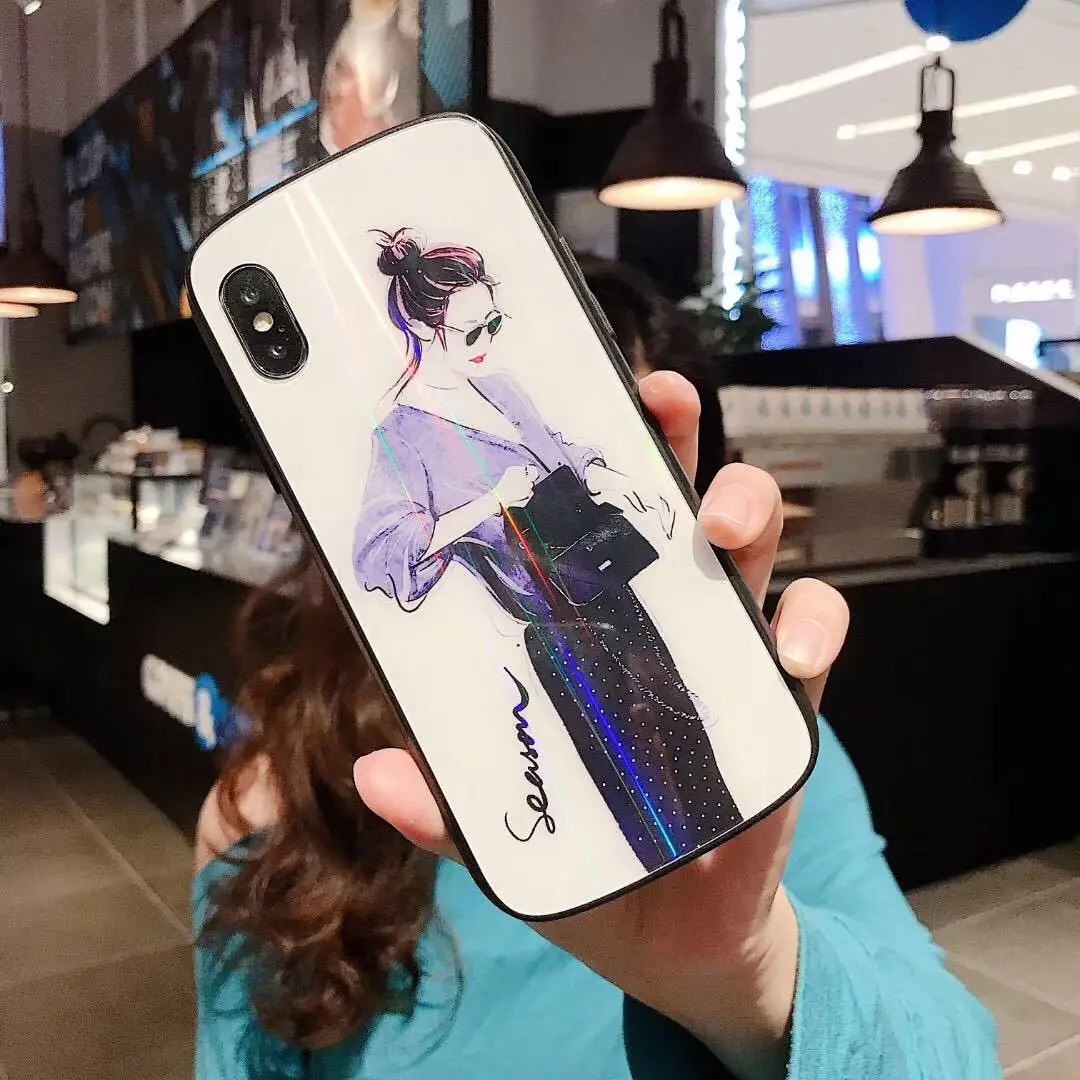 Классный чехол из закаленного стекла для девочек iPhone X XS MAX XR 8 8 Plus 7 7 Plus 6 6S 6S Plus прозрачный защитный ковер для бампера