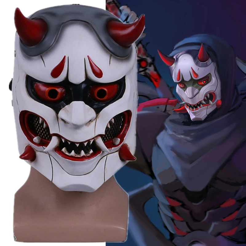 

OW Shimada Genji Devil Skin Japanese Traditional Prajna Hannya Horror Ghost Mask Cosplay Resin Masks Adult Halloween Costume