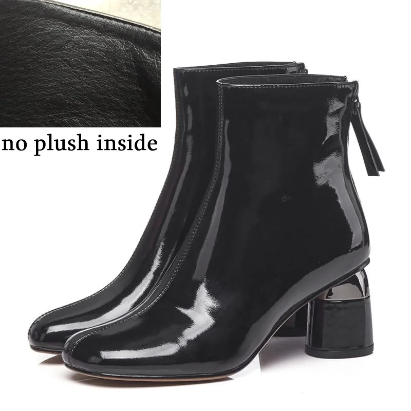 no plush inside ALLBITEFO natural genuine leather women boots Pure color Pure color Autumn Winter ankle boots High quality fashion boots - Color: no plush inside