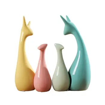 

4pcs Home Decor Cute Deer Decoration Ceramics Crafts Ornaments Desktop Decor Adornment For Home Office (Family Of Four Deer)
