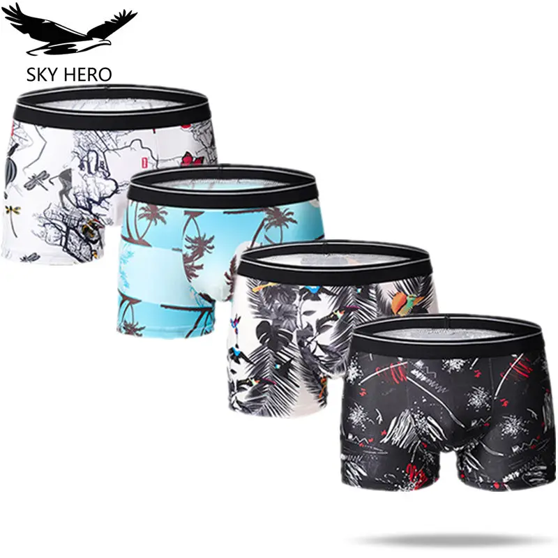 Мужские трусы боксеры мягкие дышащие из ледяного шелка с принтом 4
