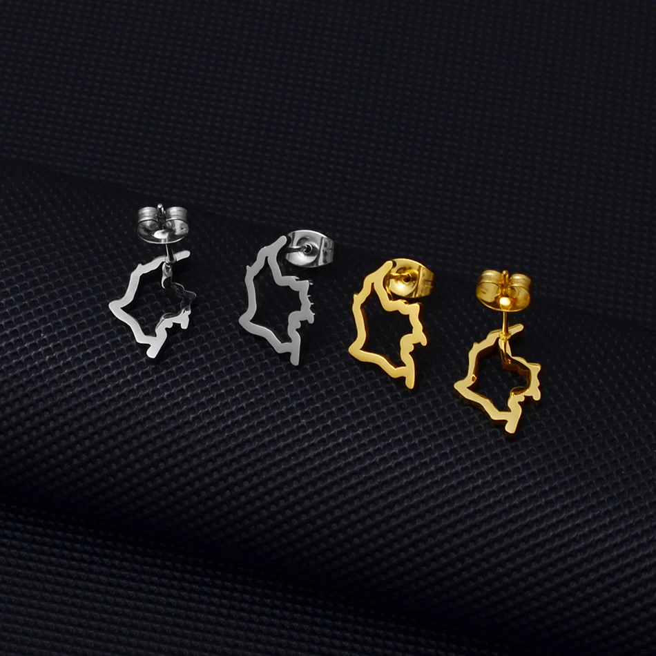 Anniyo 1.5cm Small Colombia Outline Map Stud Earrings of Colombian Jewelry Stainless Steel  #253221 2