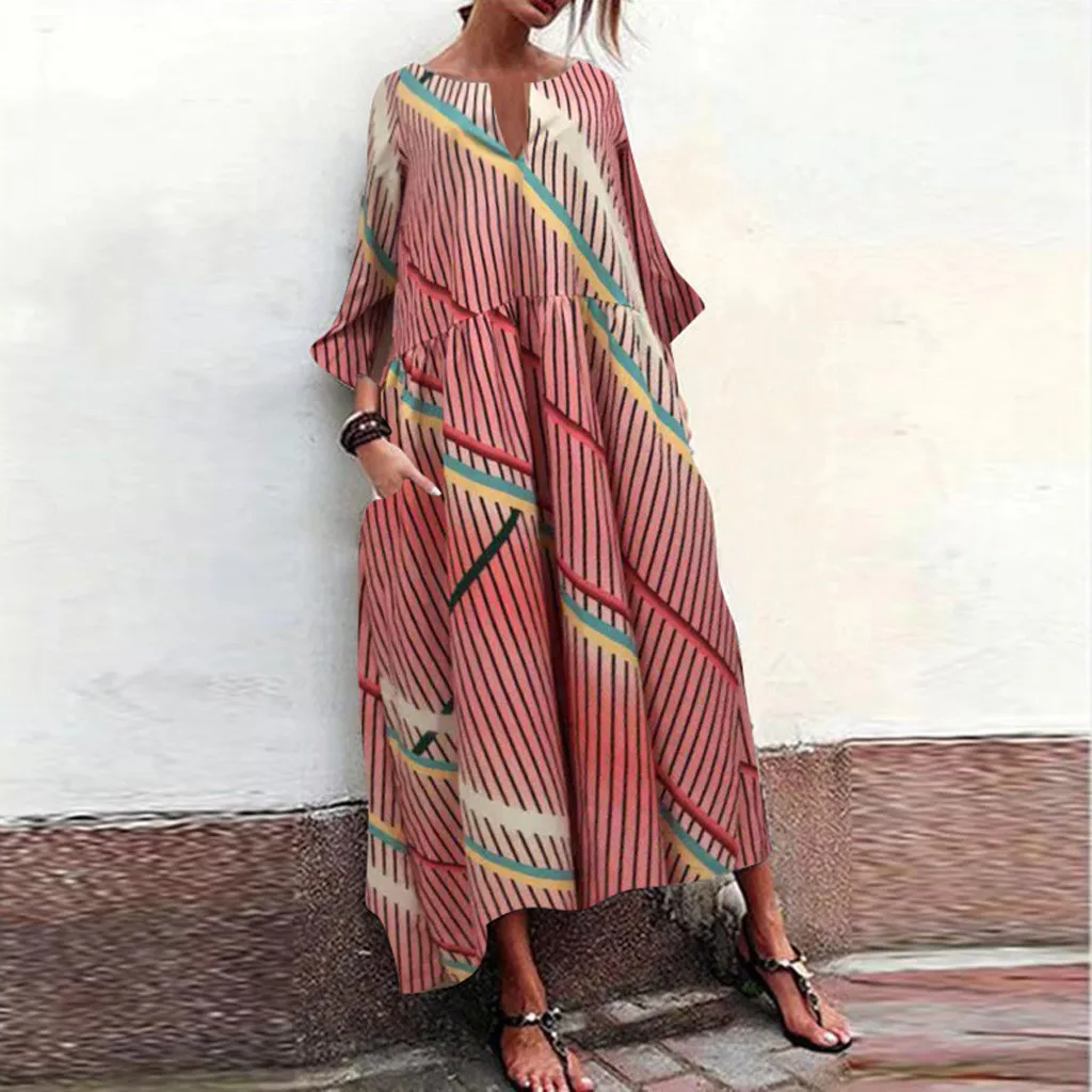 #35 Women Dress 2019 Winter Vintage Bohe Dress Wave Point Print Dress Long Sleeve O-Neck Maxi Dresses Dresses Woman Party Night #35 Women Dress 2019 Winter Vintage Bohe Dress Wave Point Print Dress Long Sleeve O-Neck Maxi Dresses Dresses Woman Party Night
