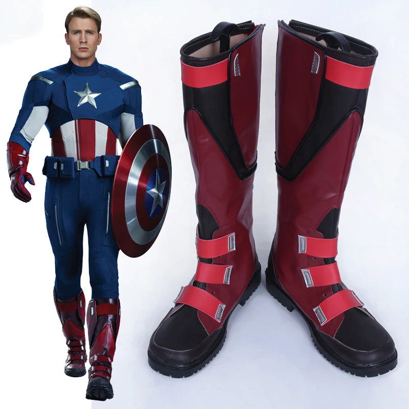 

CostumeBuy Avengers Captain America Cosplay Costume Steve Rogers Shoes Boot Props Halloween Accessory Custom Made