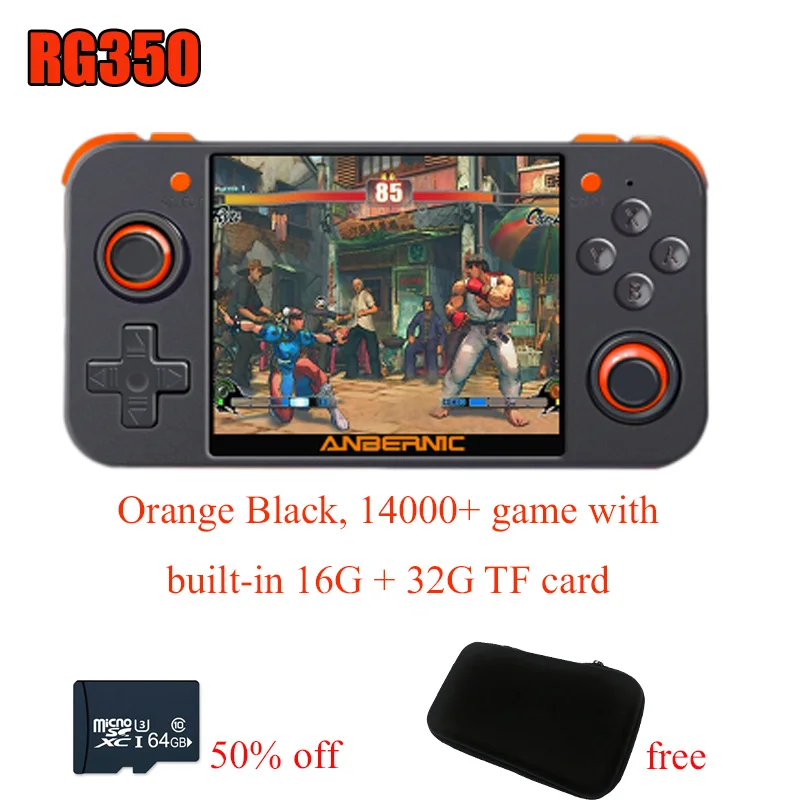 Orange Black TF Whatsko RG350 портативная игровая консоль 14000+ игры ретро видео игры 64-бит 3,5 дюймов ips экран 16G+ 32G+ 64G TF защитная сумка - Цвет: Orange Black TF